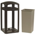 Rubbermaid Landmark Series 50 Gallon Classic Container Dome Top Frame with Rigid Liner, Sable